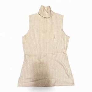 RW&CO Cream Ribbed Sleeveless Turtleneck Top | Size M | VGUC | Soft Cotton Blend